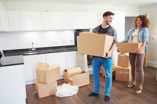 Furniture and boxes prepared for transport in central London